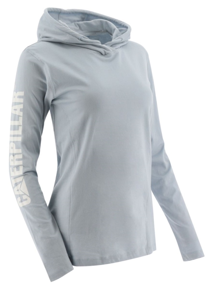 Bleu Brouillard Femmes Upf à Capuche Bannière T-shirt à Manches Longues Chat Chaussures