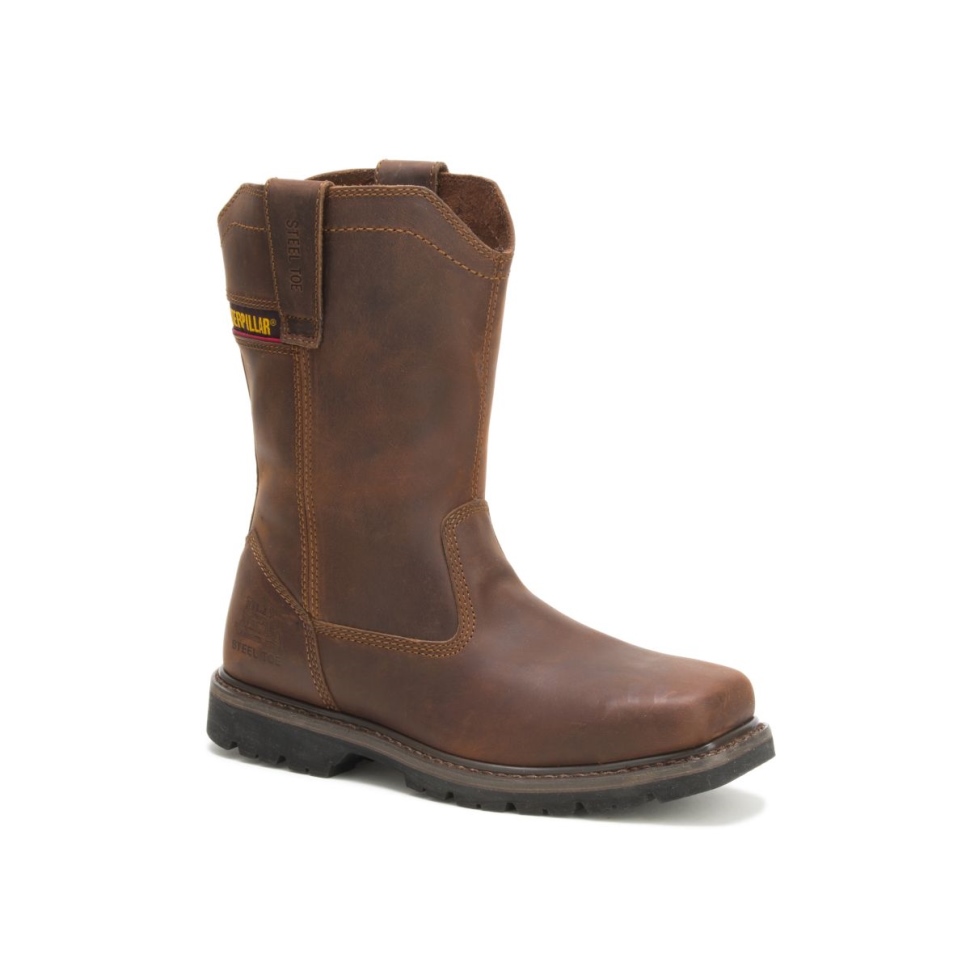 Bottes De Travail Wellston Marron Foncé Pour Hommes à Bout En Acier Chaussures De Chat