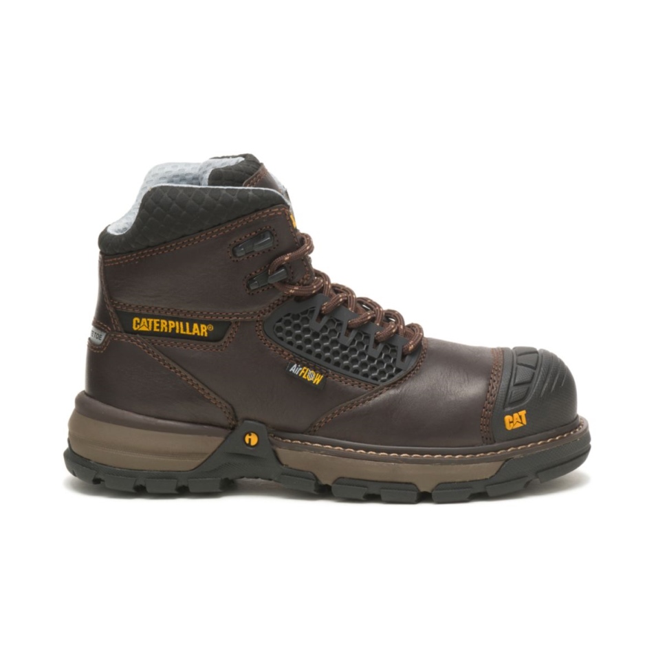 Cat Chaussures Femmes Pelle Superlite Cool Carbone Composite Orteil Botte De Travail Marron Foncé