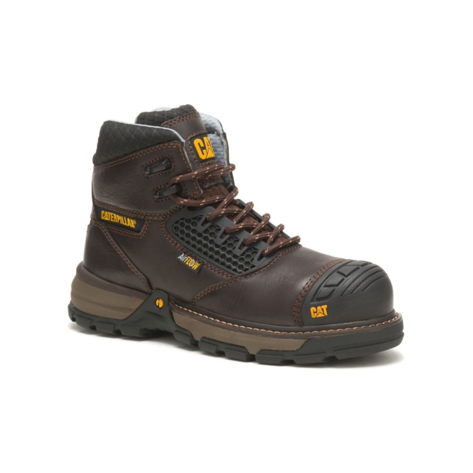 Cat Chaussures Femmes Pelle Superlite Cool Carbone Composite Orteil Botte De Travail Marron Foncé