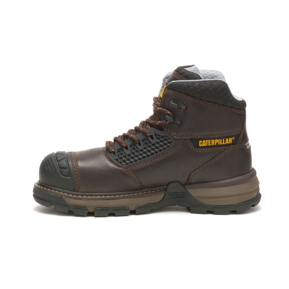 Cat Chaussures Femmes Pelle Superlite Cool Carbone Composite Orteil Botte De Travail Marron Foncé