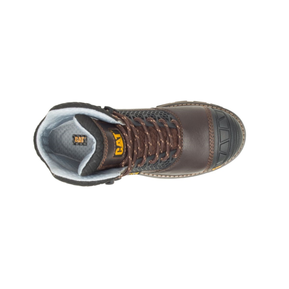 Cat Chaussures Femmes Pelle Superlite Cool Carbone Composite Orteil Botte De Travail Marron Foncé