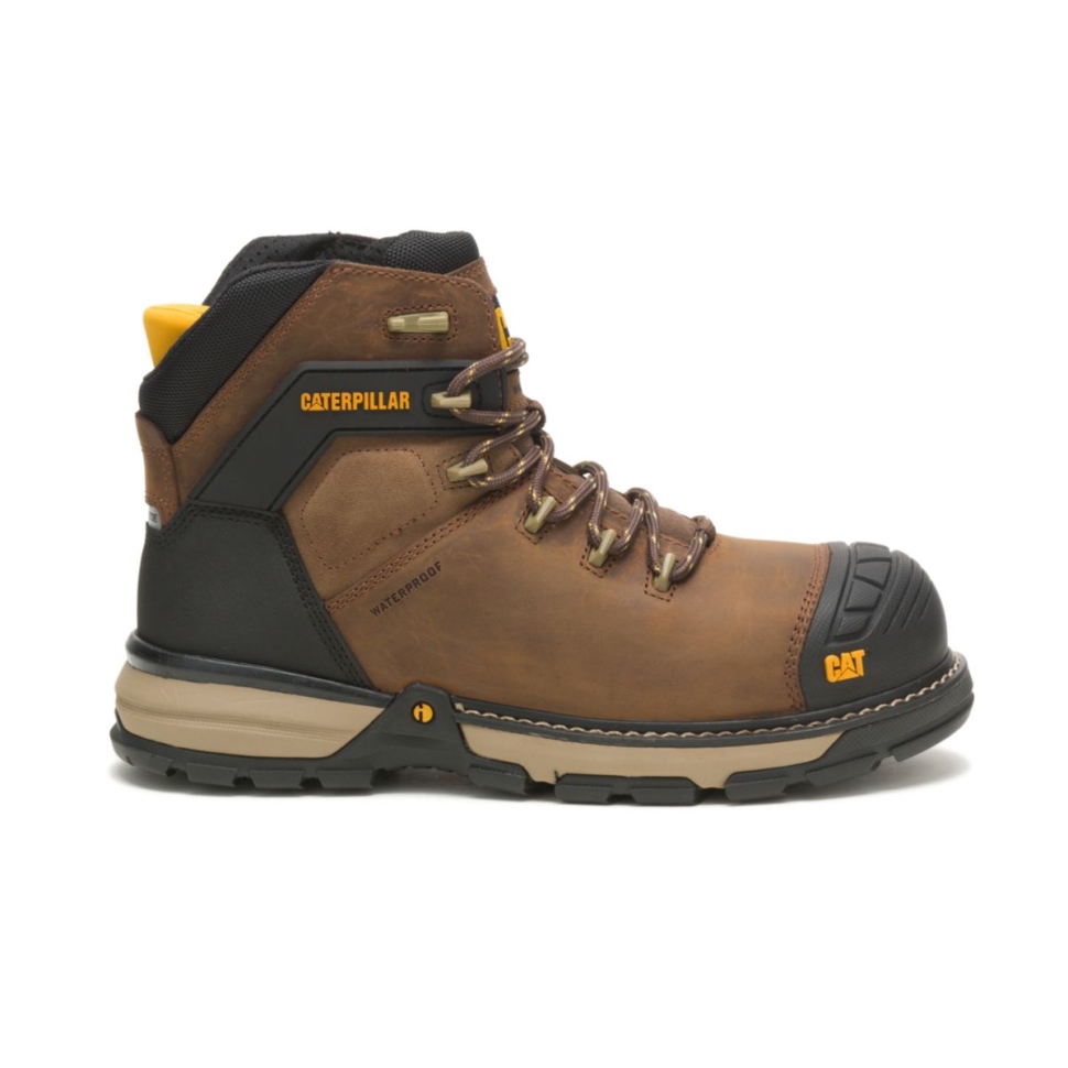 Cat Shoes Hommes Excavatrice Superlite Carbone Composite Orteil Botte De Travail Marron Foncé