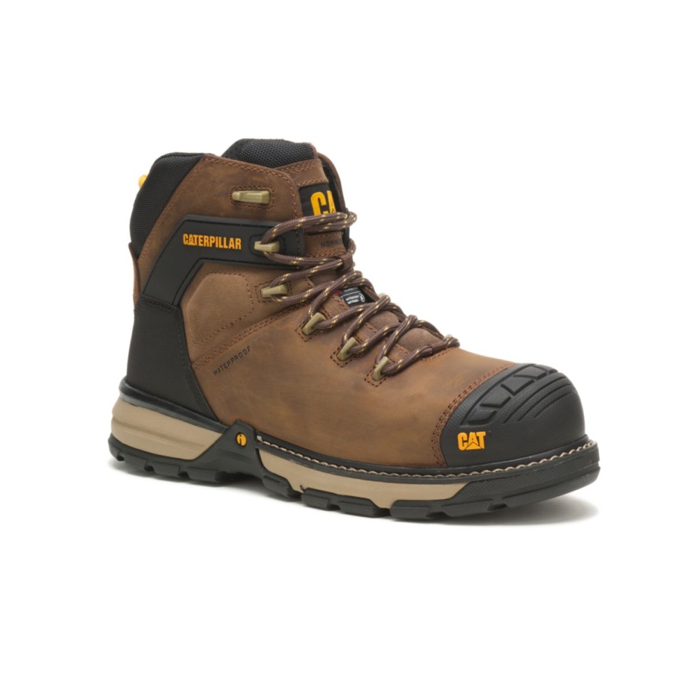 Cat Shoes Hommes Excavatrice Superlite Carbone Composite Orteil Botte De Travail Marron Foncé