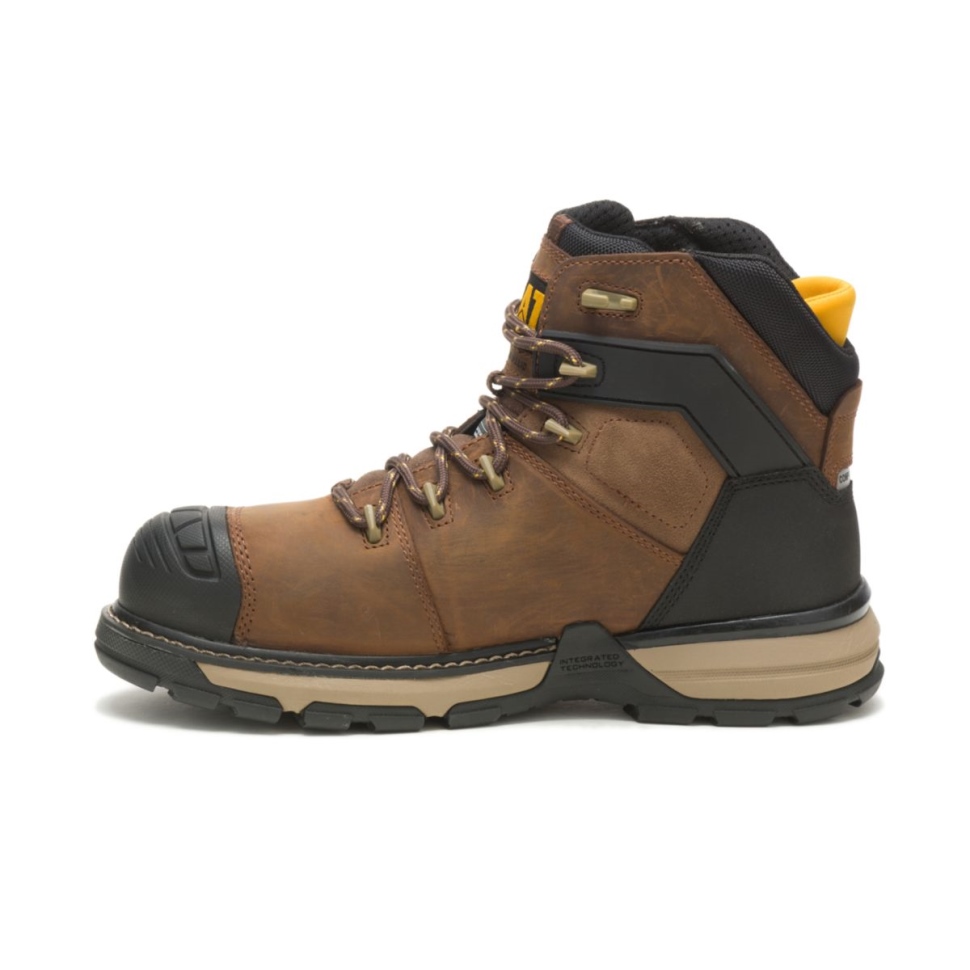 Cat Shoes Hommes Excavatrice Superlite Carbone Composite Orteil Botte De Travail Marron Foncé