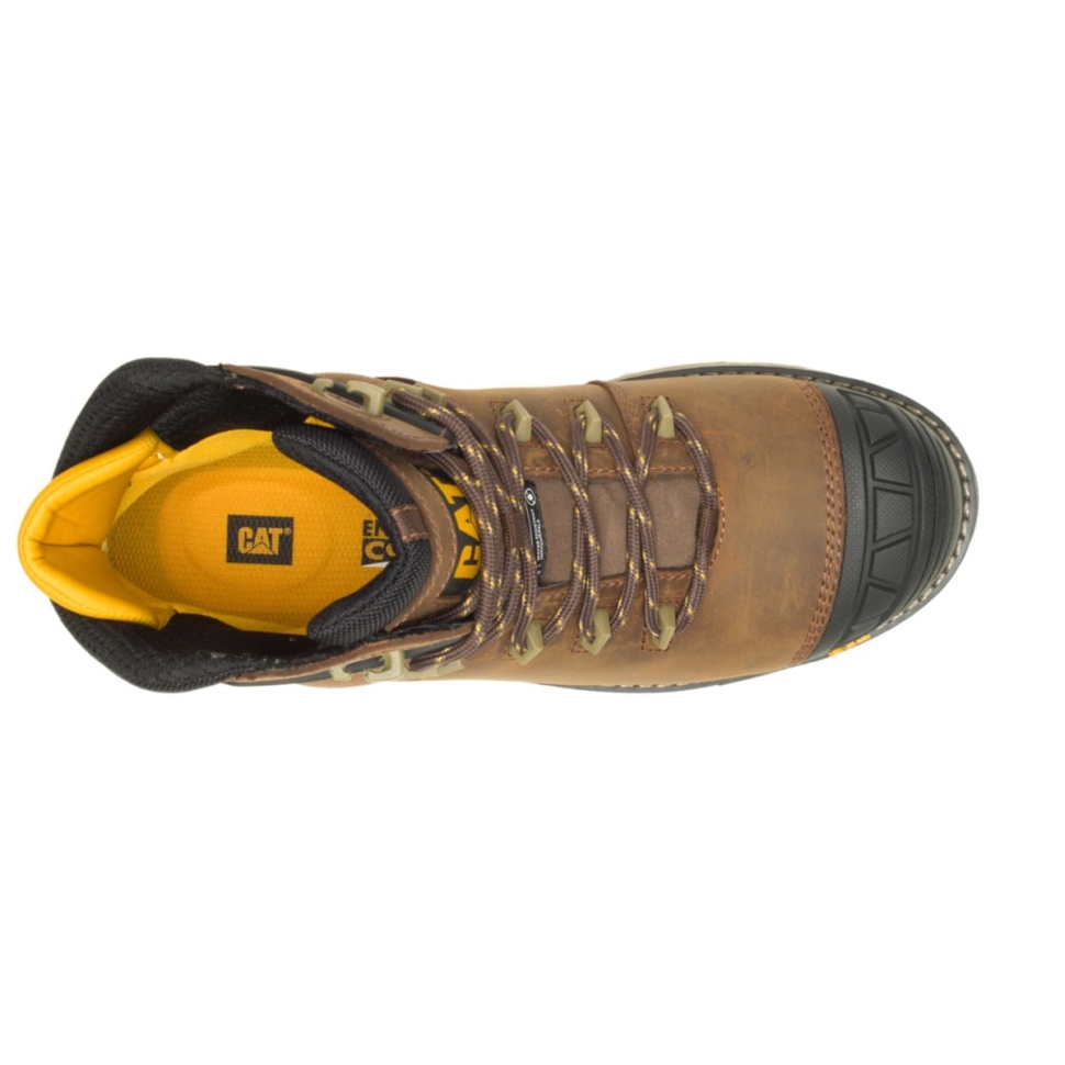 Cat Shoes Hommes Excavatrice Superlite Carbone Composite Orteil Botte De Travail Marron Foncé