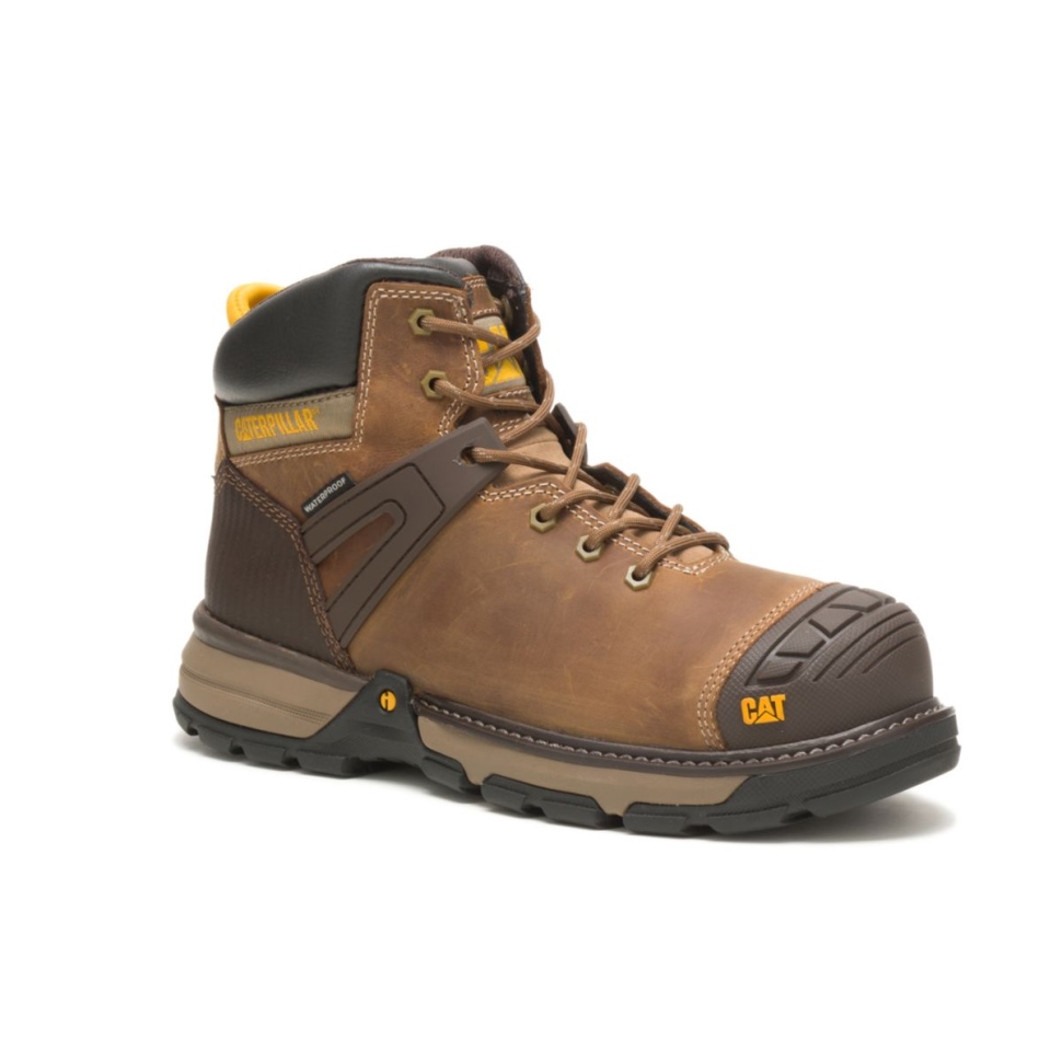 Chaussures De Chat Beige Foncé Pelle Pour Hommes Superlite Botte De Travail Imperméable à Bout Souple