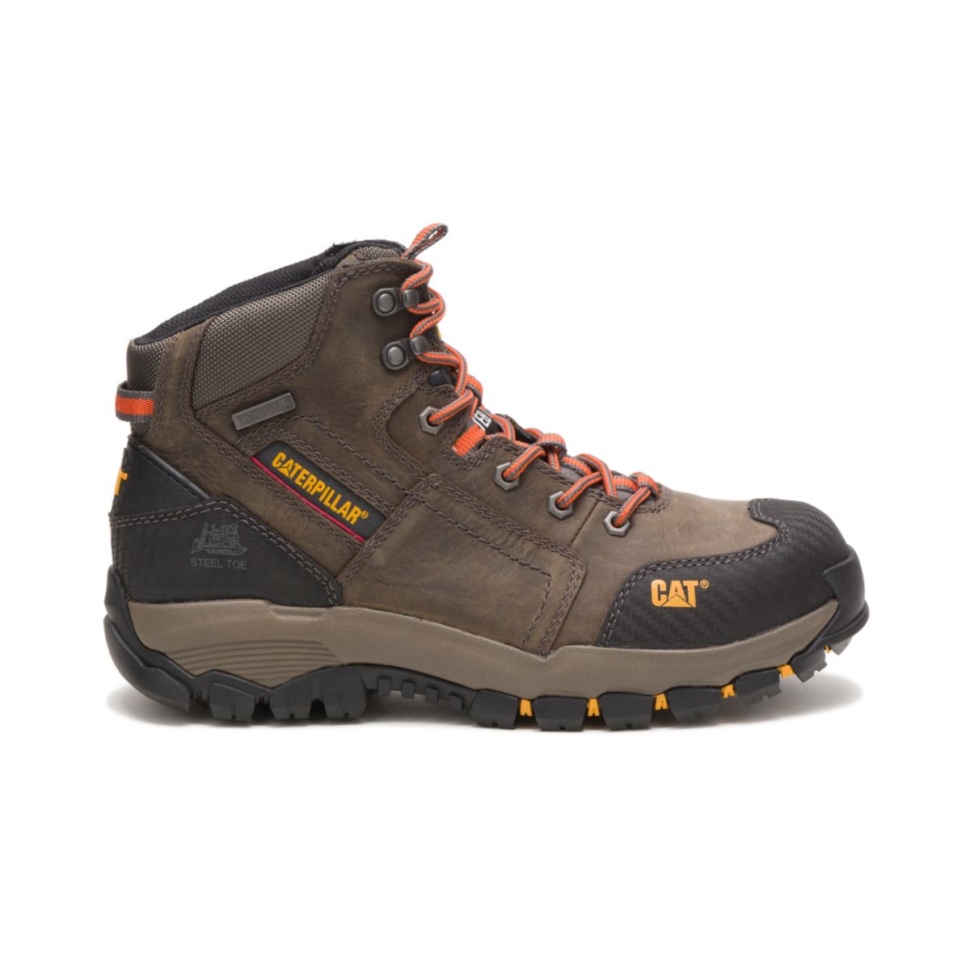 Chaussures De Chat Bottes De Travail Navigator Mid Imperméables à Embout Dacier Pour Hommes Gris Mouette Foncé