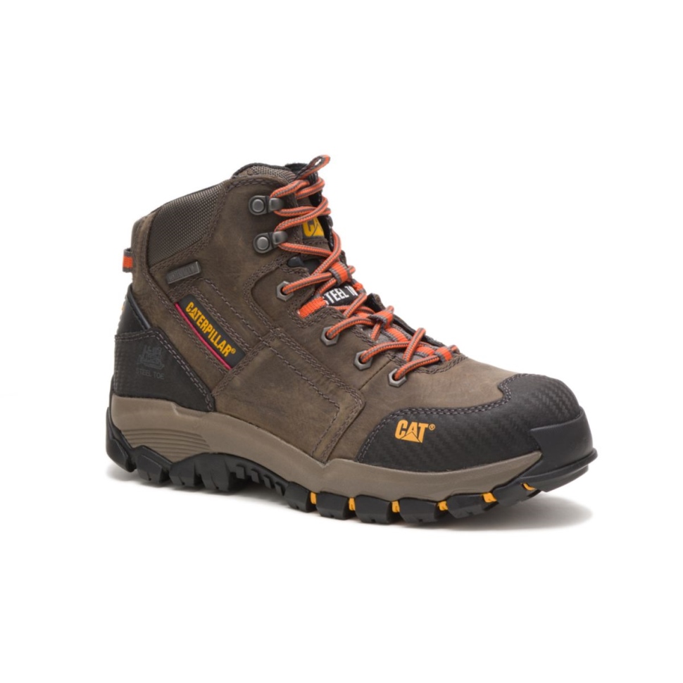 Chaussures De Chat Bottes De Travail Navigator Mid Imperméables à Embout D\acier Pour Hommes Gris Mouette Foncé