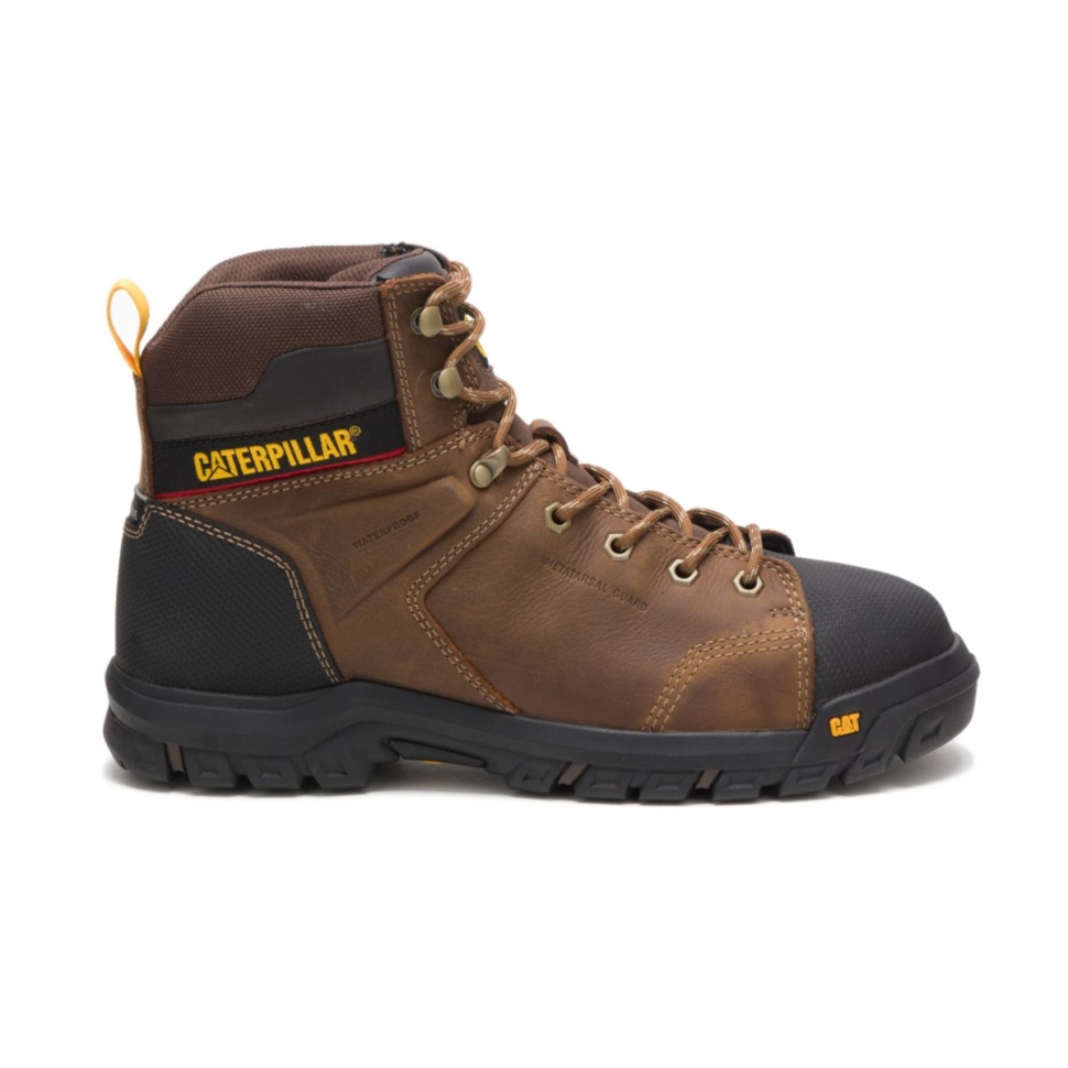 Chaussures De Chat Wellspring Pour Hommes Protection Métatarsienne Imperméable Bout En Acier Botte De Travail Marron Véritable