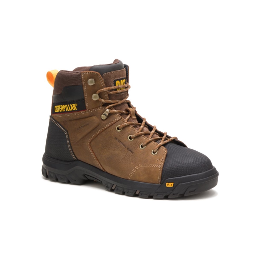 Chaussures De Chat Wellspring Pour Hommes Protection Métatarsienne Imperméable Bout En Acier Botte De Travail Marron Véritable